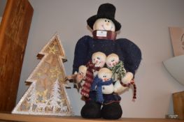 *Festive Snowman Doorstop with Illuminated Christmas Tree