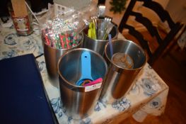 *Four Stainless Steel Wine Coolers, Tongs, Straws, Scissors, etc.