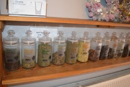 *Fourteen Glass Airtight Tea Storage Jars Containing a Variety of Flavours