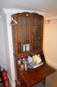 *Oak Bureau Bookcase with Leaded Glass Doors and Fitted Interior, Contents of Stationery Items