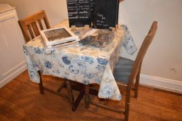 *Square Pedestal Table 70x70cm, and Two Slatback Chairs with Upholstered Seat Pads