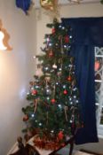*Artificial Christmas Tree with Decorations Including Baubles, Candlesticks, and Lights