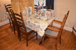 *Oak Drawer Leaf Refectory Table 170-230cm x 80cm, and Six Ladderback Chairs with Upholstered Seat