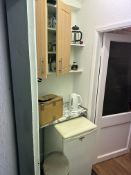 *Zanussi Undercounter Refrigerator, Stainless Steel Pedal Bin, Assorted Cups, Saucers, Coffee