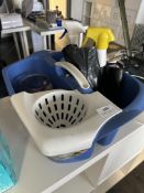 Janitors Caddy, Bing Bags, and Cleaning Solutions