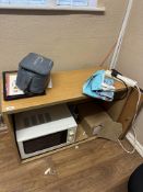 *Domestic Microwave Oven and a Light Oak Storage Unit