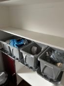 *Four Grey Lidded Storage Boxes Containing Wax Strips, Disposable Glue, Aprons, etc.