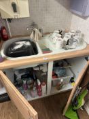 *Contents of Sink Unit and Cupboard to Include Assorted Cleaning Materials, Hand Wash, etc. (sink or