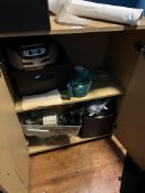 *Light Beech Storage Cupboard Containing CD Player, Moisturisers, Creams, etc.