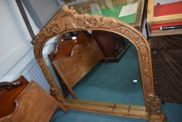 Large Carved Pine Overmantel Mirror (small fault t
