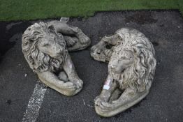 Two Concrete Garden Lions