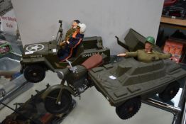 Action Man Jeep, Armoured Vehicle, and Motorcycle with Three Figures