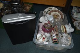 Vintage Decorative Pottery and Glassware, and a Shredder