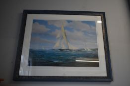 Signed Framed Yacht Racing Print by Brian Mays “Attack Britannia, Racing off Cowes”