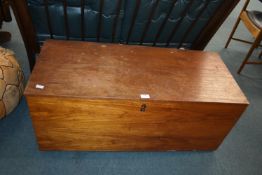 Teak Storage Box and Contents of Linens, Curtains, etc.