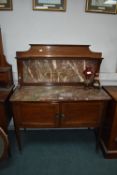 Inlaid Edwardian Washstand with Marble Top & Back