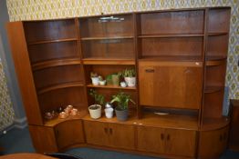 1970’s G-Plan Teak Sectional Wall Unit with Mirrored Illuminated Cabinet