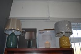 *Two Pottery Table Lamps with Grey Shades