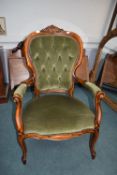Reproduction Green Upholstered Nursing Chair