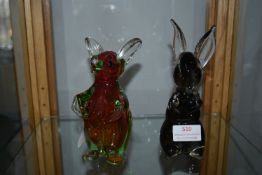 Two Murano Glass Rabbits