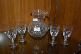 Cut Glass Lead Crystal Jug and Four Glasses