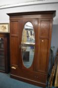 Edwardian Inlaid Wardrobe with Central Mirrored Do