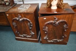 Pair of Antique Mahogany Cabinet with Carved Front