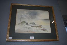 Original Watercolour Painting of Aldbrough Cliffs in Winter by John Parkin, Hull