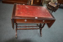 Small Lyre End Table with Tooled Leather Top