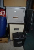 Two Small Metal Filing Cabinets, and a Shredder