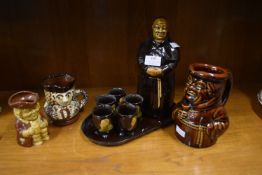 Monk Pottery Decanter Set, Toby Jugs, etc.
