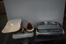 Vintage Enamel Cast Iron Scales plus Tower Retro Scales