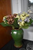 Large Glazed Terracotta Vase by Wetherigg Penrith with Artificial Flowers