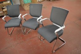 *Six Office Chairs with Mesh Backs and Upholstered Seats