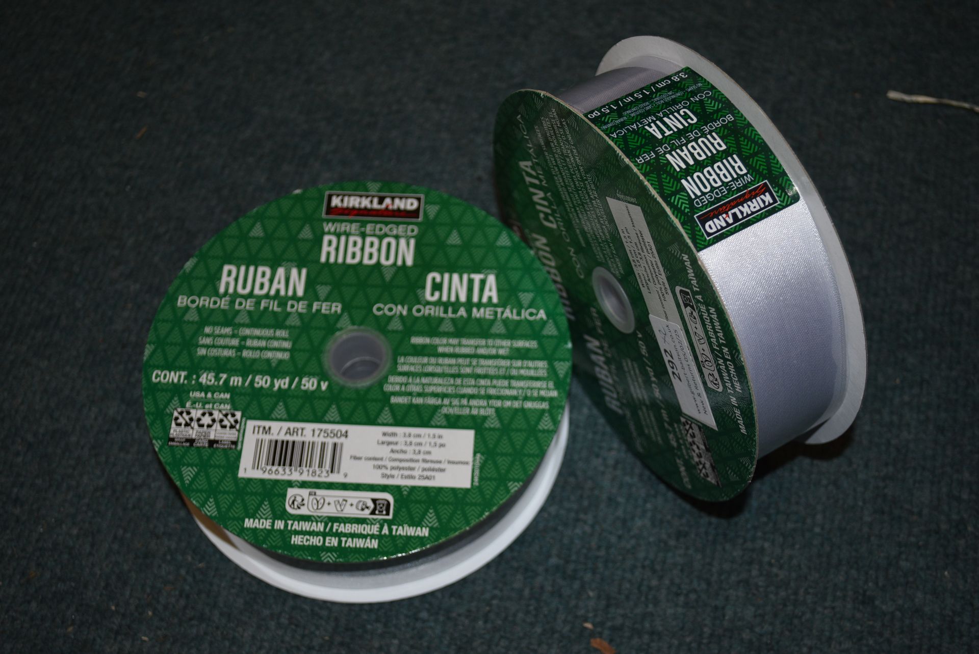 *Two 45m Reels of Kirkland White Wire Edged Ribbon
