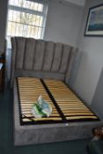 *Grey Plush Double Bed Frame with Internal Lift-Up