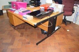 *Two Single Pedestal Desks in Light Oak Finish with Black Metal Legs