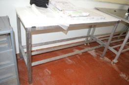 *Butcher Block with White Poly Top 150x60cm