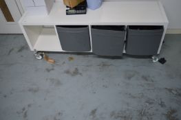 *Set of Four Pigeonholes on Castors 147x39cm x 53cm tall with Three Grey Baskets