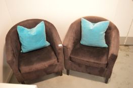 *Two Upholstered Tub Chairs with Blue Pillows