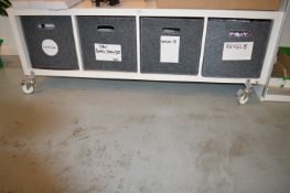 *Set of Four Pigeonholes on Castors 147x39x52cm with Grey Cloth Baskets