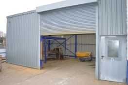 *Building End Section to Include Shutter Door, Six Pillars, Roofing Beams, Sheeting, Fire Exit