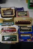 Nine Corgi Diecast Buses and Trams etc.