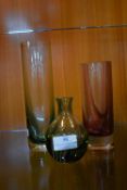 Three Coloured Glass Studio Vases