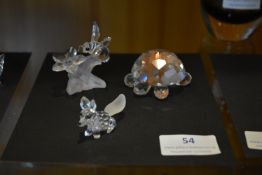 Three Glass Animals Including Swarovski