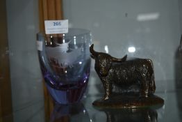 Highland Cattle Coloured Glass Vase, plus an Ornam