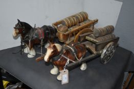 Two Pottery Shire Horse and Drays