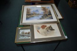 Folding Card Table, plus Framed Pictures and Print