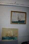 Two Oil on Board Sailing Ship Scenes by J.E. Fox