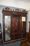 Large Victorian Ornately Carved Triple Wardrobe in